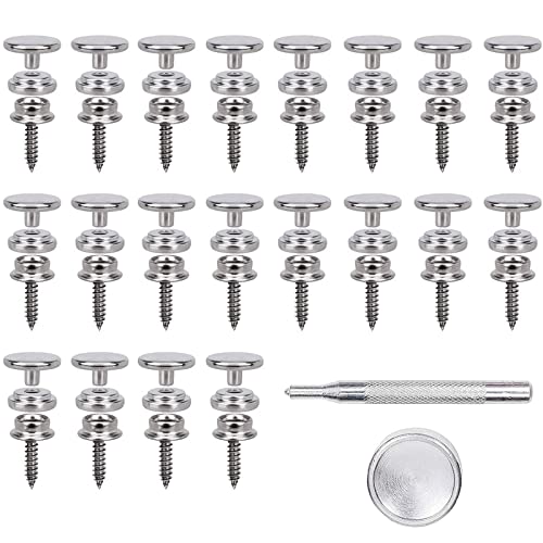 kajkey 62 pcs of Fabric Snap Buttons, Metal Buttons, Canvas Screws, Fabric Press Screws, Stainless Steel Screws with 2 Fixing Tools for Tarpaulins, Boats …