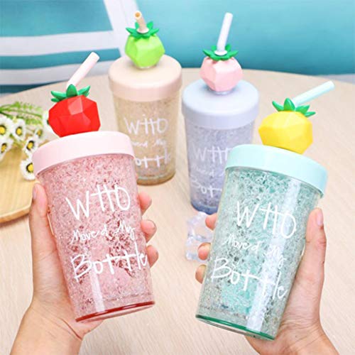 Orcbee _Summer Fruit Printed Portable Straw Cup Cold Water Bottle Drinkware (A)