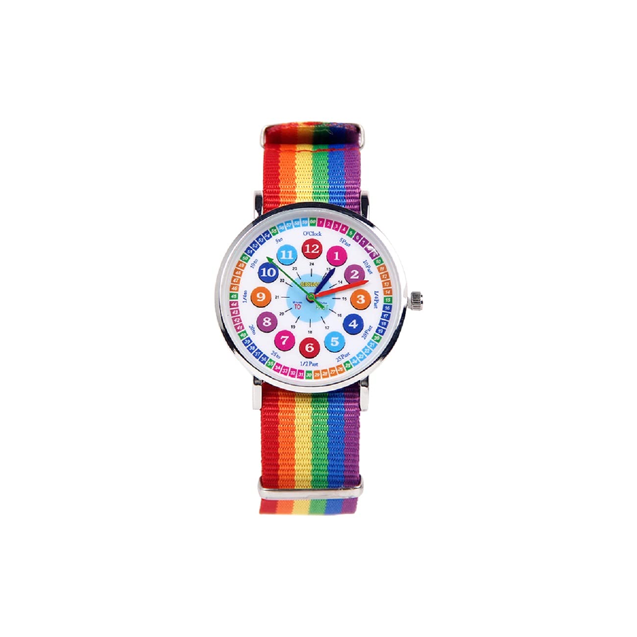 Qesnox Kids Unisex Time Teacher Watches - Children Rainbow Wrist Watches for Girls and Boys - 36MM DIAL - Water Proof - Watch to Teach, Read and Learn to Tell The Time.