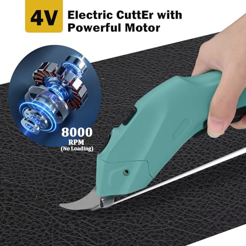 Electric Scissors, 4V Sewing Scissors, 2500mAh Electric Scissors Carton, 2 Cutting Blades For Fabric For Cardboard Leather Carpet PVC