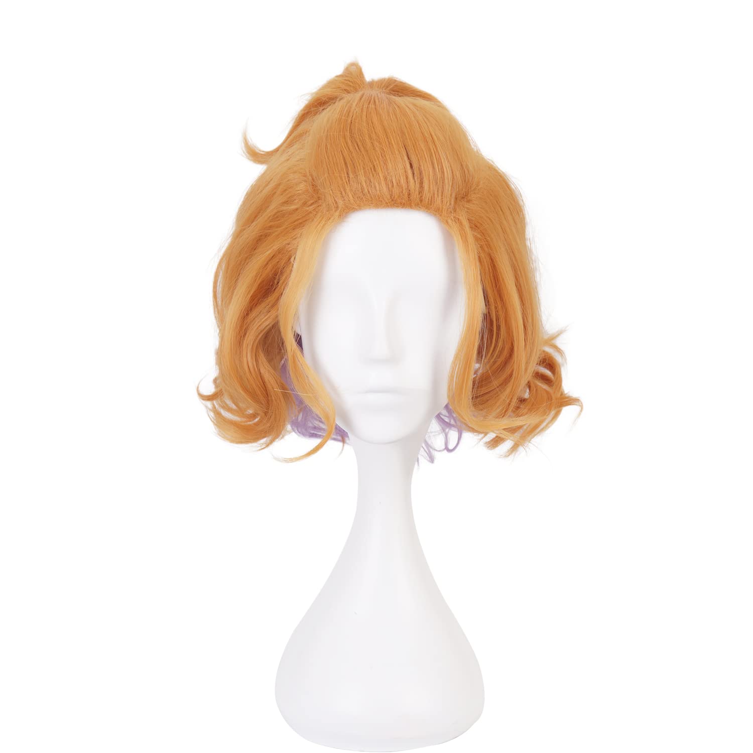 Orange Short Wave Wig Mix Purple Heat Resistant Synthetic Universal Costume Hairs for Women Men Halloween Chiristmas Comic Con Replacement Wigs