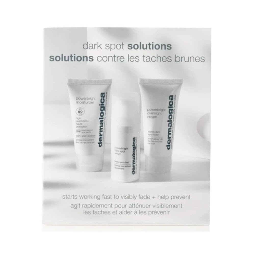 Dermalogica Dark Spot Solutions Kit - Fades & Prevents Dark Spots, PowerBright Dark Spot Serum 10ml, PowerBright Moisturiser SPF50 11ml, PowerBright Overnight Cream 14ml, for All Skin Types