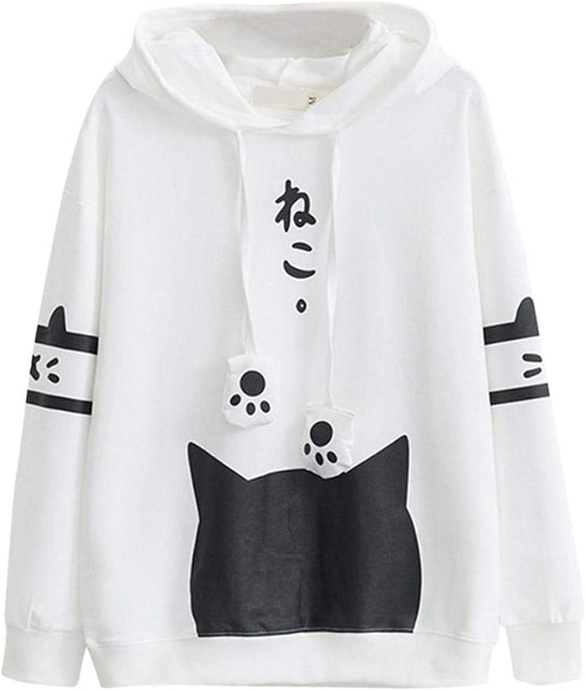 Women Sweatshirts Cute Cat Print Cat Kawaii Hoodies Casual Long Sleeve