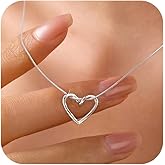 LOVECOM Valentines Gifts S925 Sterling Silver Heart Necklace for Women Dainty 14k Gold Plated CZ Infinity Double Cross Star Pendant Choker Necklaces Trendy Bead Chain Jewelry Gifts for Mom Daughter