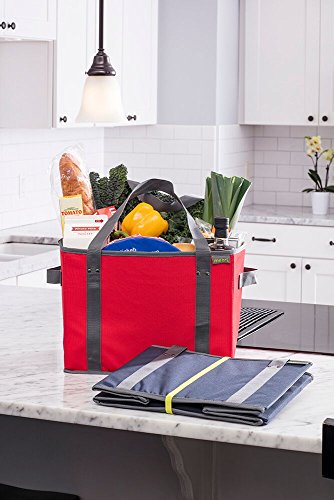 meori NEW Foldable Collapsible Reusable Market Basket Tote Bag with Handles for Grocery Shopping, Picnic, Road Trip, Errands in Marine Blue (Dimensions: 14.6 x 11 x 10.25 inches open)