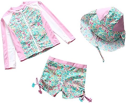 Baby/Toddler Girls Long Sleeve Swimsuit Kids Two Pieces Rash Guard Sunsuit with Hat UPF 50+ UV (1-6Years)