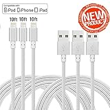Certified Nylon Braided Lightning Cable for iPhone Charger Cord, 3-PACK Heavy Duty iPhone USB Cable 10 Feet, Apple iPhone X/8/8 Plus/7/7 Plus/6/6S Charge Cable Syncing Data Cable - Silver
