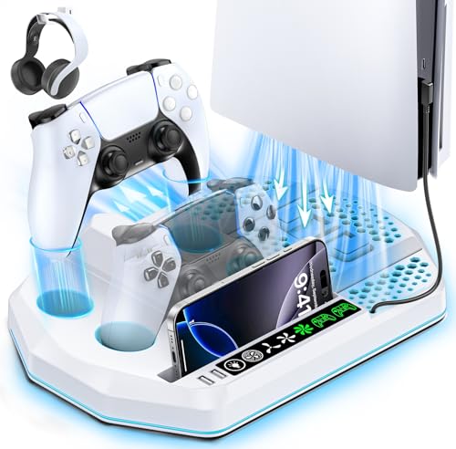 Cooling Station for PS5 with Dual Controller Charger Compatible with Playstation 5/Slim/Pro, PS5 Cooling Stand Station Vertical & 3 Level Cooler Fan, Controller Charging Dock, For PlayStation 3 Games
