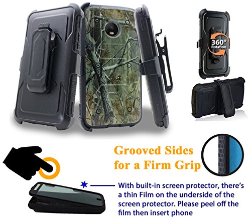 for 5" Motorola MOTO E4 motoe4 case Phone Case 360° Cover Screen Protector Clip Holster Kick Stand Armor Shock Bumper (Camo Autumn)