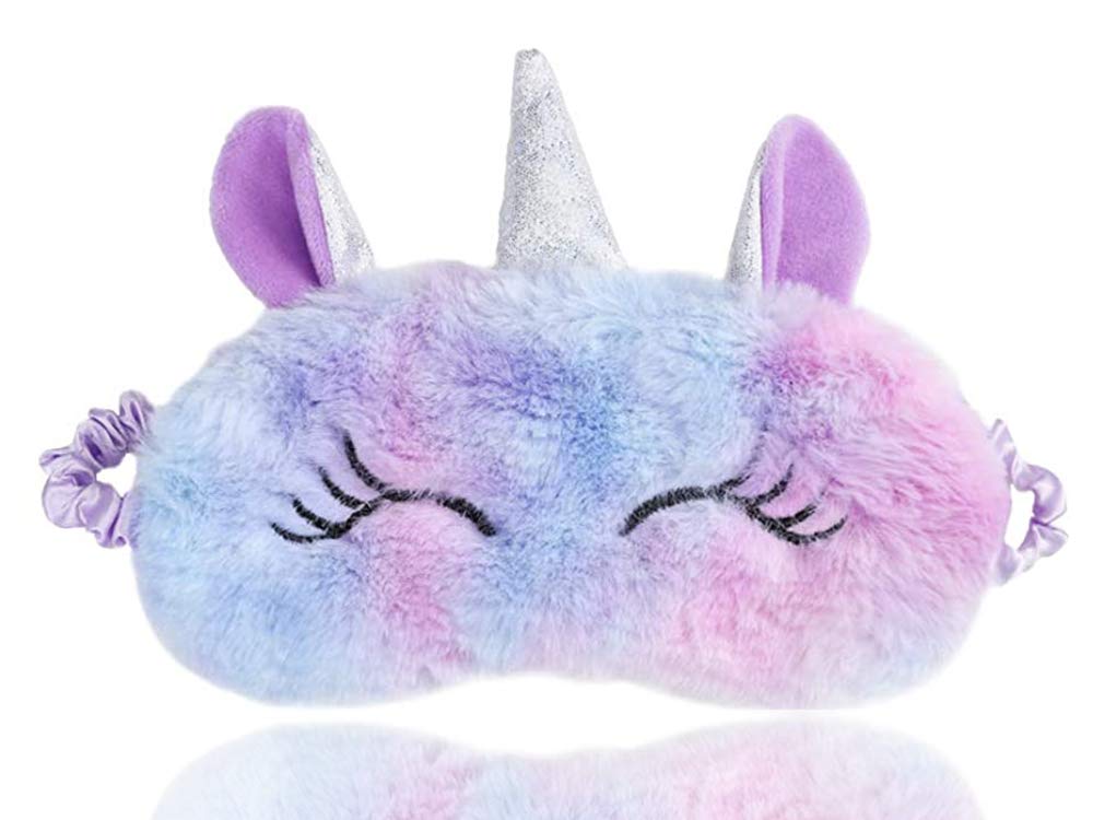 Laahoem Animal Sleep Eye Mask Cute Funny 3D Soft Fluffy Cartoon Eye Mask for Sleeping Travel Breathable Eyeshade Mask Kids Adult Women Colorful Light Purple
