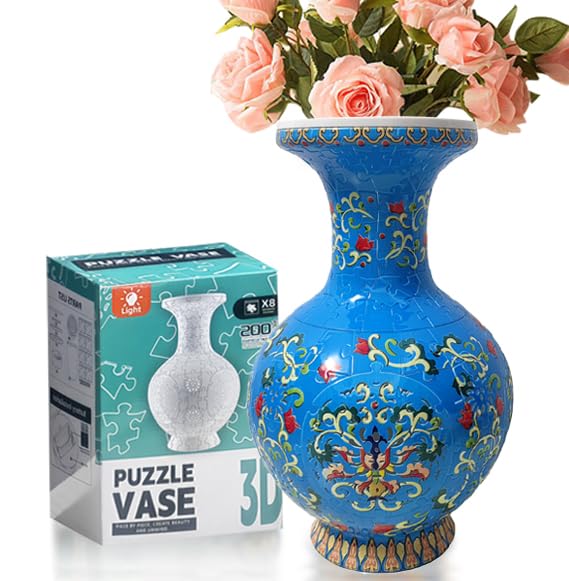 3D Puzzle Vase for Adults, Unique Flower Vase with 160 Curved Plastic Pieces, Crafts for Adults, for Flower Arranging and Home Décor, Housewarming Gift (Blue)