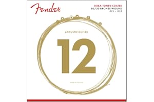 Fender Dura-Tone Coated 80/20 Bronze Acoustic Guitar Strings, .012-.052 String Gauge, Offers Clear Sound with a Smooth and Articulate Feel