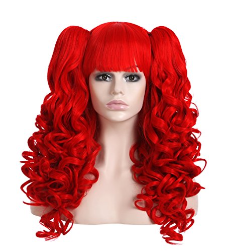EDENKISS Women Cosplay lolita Clip on Two Ponytails Long Hair Replacement Full Head Wigs (Red MC137)