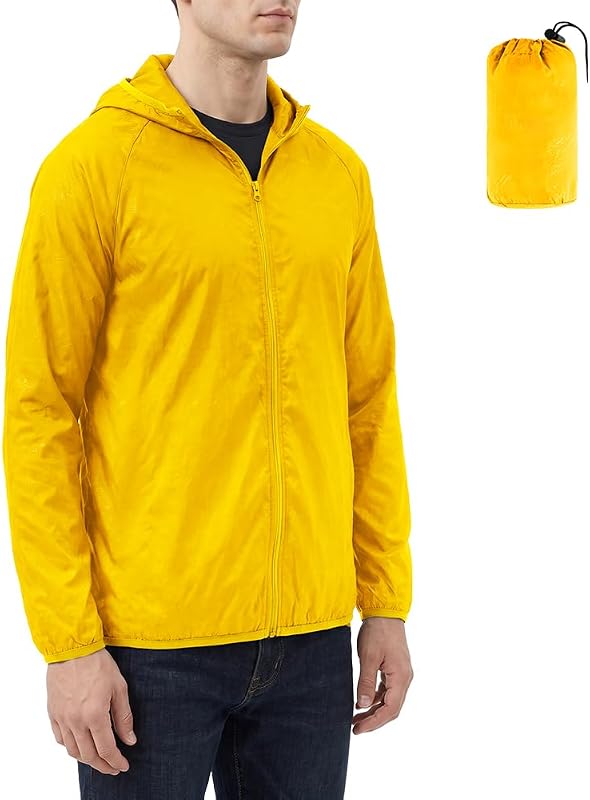 Regenjacke Faltbar Kapuze Wasserdichte, Sportjacke (Hellgelb, M)