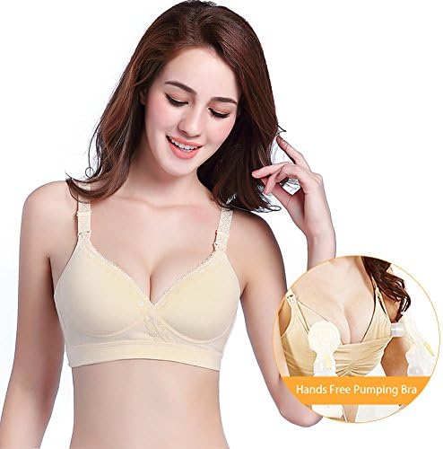 Vigoo Women's All-In-One Nursing Bra Hands Free Pumping Maternity Nursing Bra NO Underwire (38D, Nude(no Underwire))