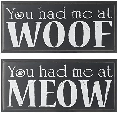 vintage wooden sign you had me at woof / meow (meow)