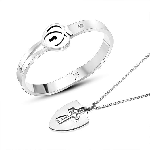 Z&HA Paar-Schmuckset, Titanstahl, Halskette und 50 cm Kette, 18 Karat Gold, 2 Herz-Armreife, für 14 cm bis 15 cm Handgelenke
