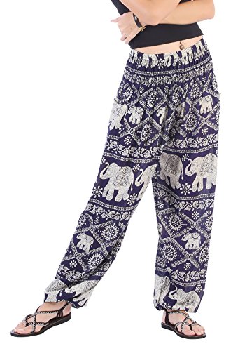 image for CandyHusky Elastic Waist Peacock Print Loose Baggy Hippie Boho Yoga Ha