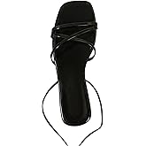 OYOANGLE Women's Lace Up Strappy Flat Sandals Metallic Summer Square Open Toe Sandal Tie Up Shoes