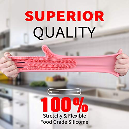 UPGRADE Large Magic Saksak Silicone Gloves, SJ Silicone Cleaning Gloves for Kitchen Bathroom Cleaning, Pet Hair Care, Car Washing (1 Pair, Pink) - Thumbnail 5