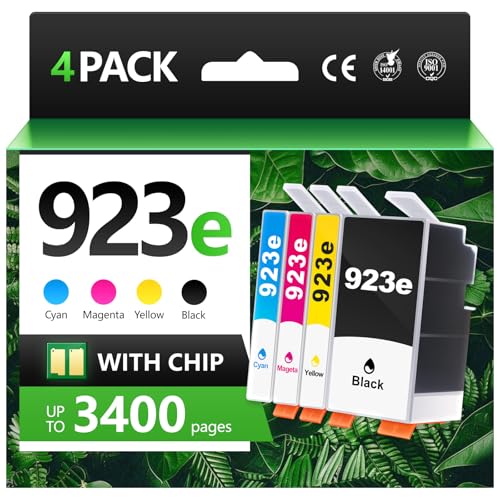 923XL 923e Ink Cartridges with chip 4-Pack High Yield Replacement for HP 923 923e 923XL Ink Compatible for OfficeJet Pro 8135e 8138e 8139e 8122e 8120 8123 8130 8133 Printers Black Cyan Magenta Yellow