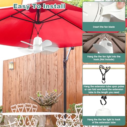 Canopy Fan 50CM, 20000mAh Portable Outdoor Ceiling Fan with Light with Remote Control and Extension Hook, Easy Operation Battery Powered Fan Light for Gazebo, Tent, Patio, Pergola