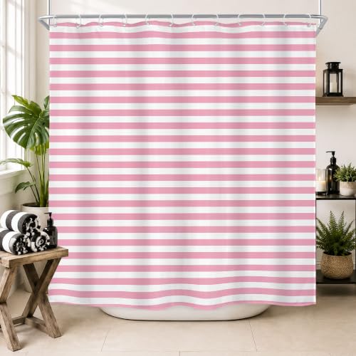 Pink Striped Shower Curtain Stripe Pastel Girls Cute Kids Bathroom Curtain at Amazon