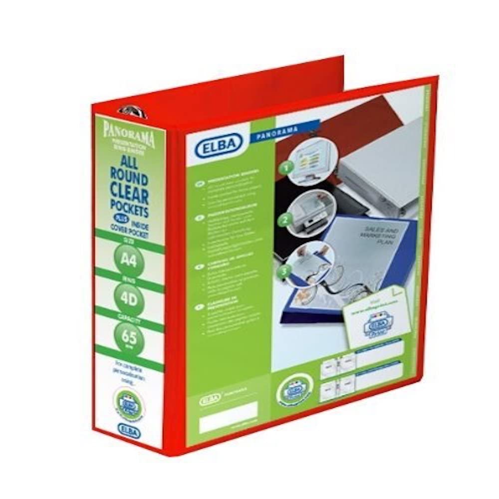 Emgee Presentation Lever Arch File Clear Cover Pockets 2-Ring 70mm Spine A4 Red Ref 560351 [Pack of 5]