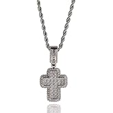 Lulu Mel Iced Out White Gold Plated Cubic Zirconia Stone Cross Necklace With Rope Chain, Trendy Hip Hop Cross Chain Jesus Necklace For Men Women