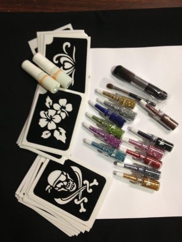 Glitter Tattoo Kit - 40 stencils 12 colors by Fazmataz