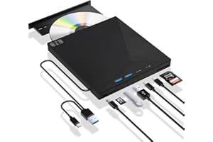 ENB 7 in 1 External Bluray Drive, Bluray/DVD Drive Burner with USB 3.0 Type-C/SD/TF Port ，Support 100G Disc R/W for PC Compat