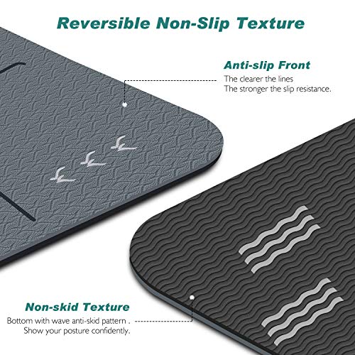 Yoga Mat with Alignment Lines,1/4 Inch Thickness Eco Friendly TPE Yoga