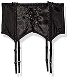 Escante Women's Satin and Lace Up The Front Wide Garter Belt, Black, Medium