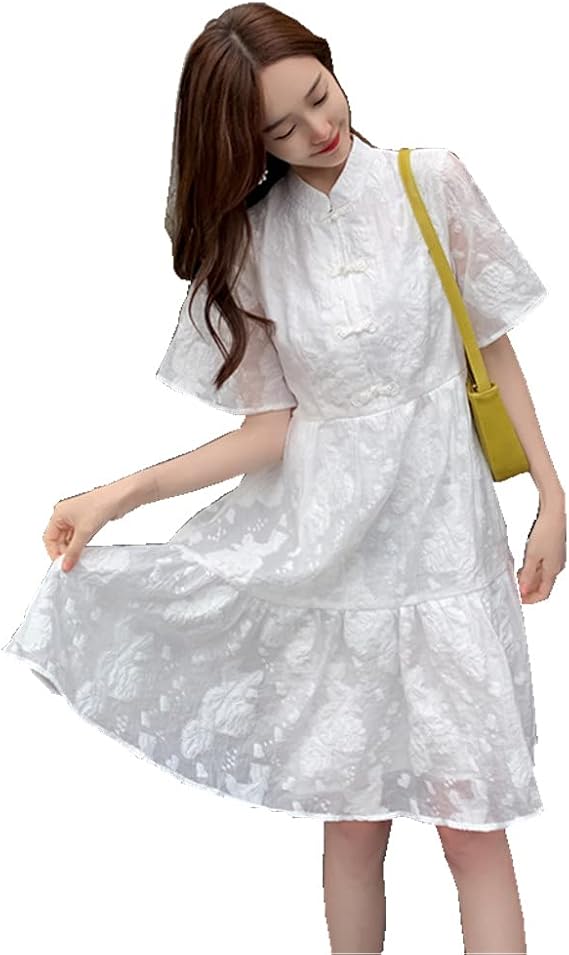 Amazon Co Jp Meetmatcha ワンピースレディース 春 夏 チャイナドレス レース白花柄 ひざ丈 洋服 半袖 可愛い きれいめ トレンド おしゃれ シンプル お出かけ お呼ばれ 二次会 リゾートワンピース ハイウエスト 裏地付き 服 ファッション小物