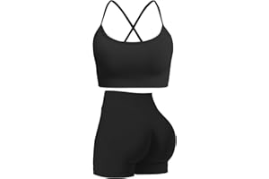 Seamless Workout Sets for Women Strappy Crisscross Sports Bra Hidden Scrunch Shorts 2 Piece Yoga Outfits Gym Tracksuit