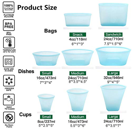 8 Pack Reusable Silicone Food Storage Bag, Zip Lock Top Leakproof Containers Stand Up Preservation B - //coolthings.us