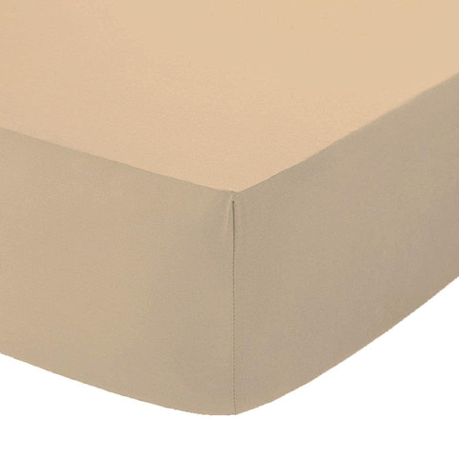 British Home Bedding - Plain Polycotton Percale Fitted Bed Sheets - Shrinkage and Fade resistant with a soft luxurious finish (Beige, Double)