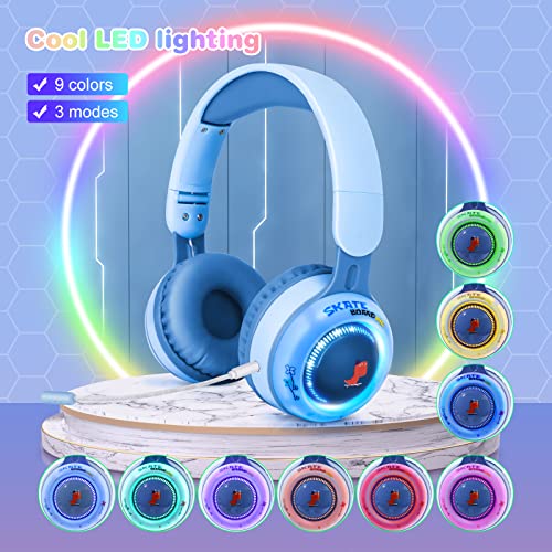 QearFun Kids Toddlers Bluetooth Headphones, Foldable 9 Colorful Led
