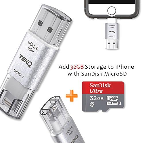 iPhone 32G usb flash drive, Mini Card Reader for iPhone iPad with 32G SanDisk microSD Card 80MB/s, Mini Apple OTG Silver [Apple MFI Certified]