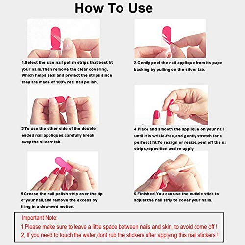 6 Sheets Full Nail Wraps Art Polish Stickers Decal Strips Adhesive False Nail Design Manicure Set With 1Pc Nail Buffers Files For Women Girls - Thumbnail 7