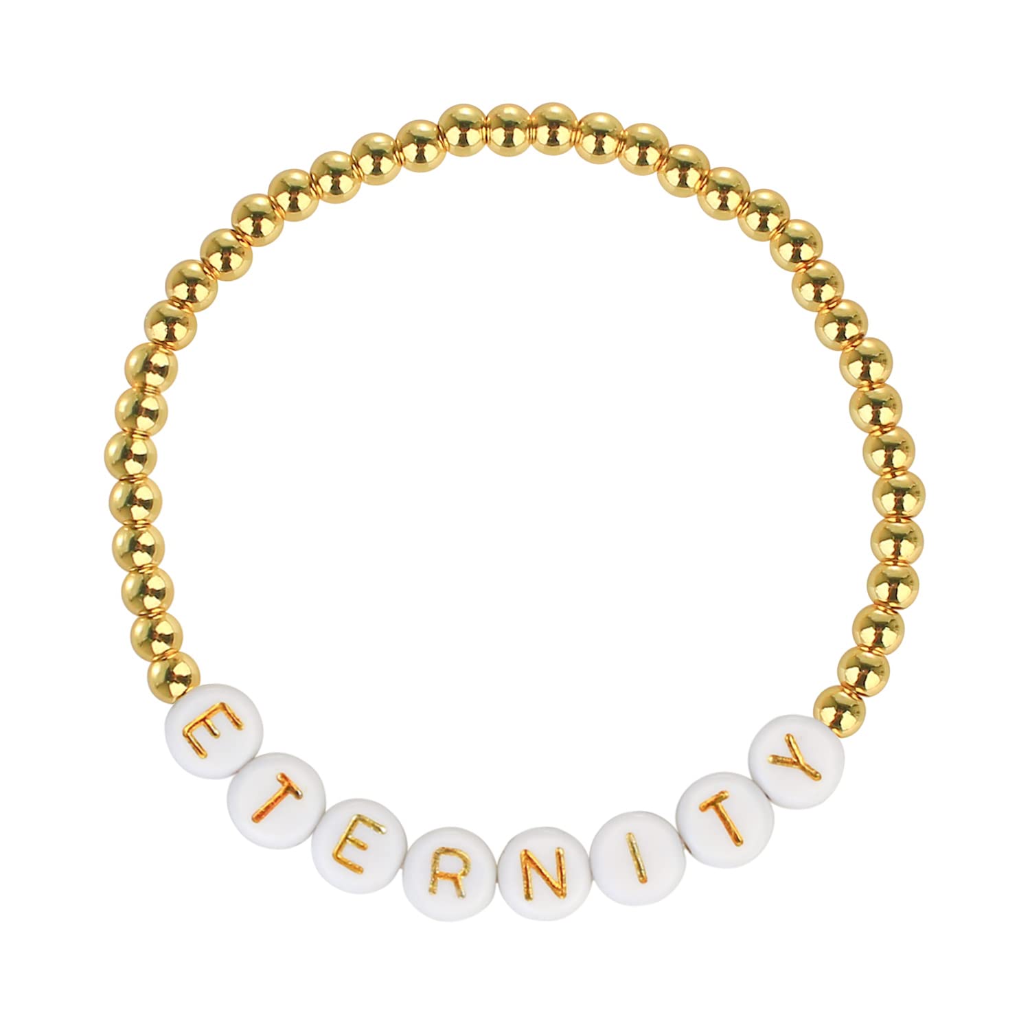 KELITCH Gold Beaded Bracelets Meaning Alphabet Stretch Bracelets Chic Style Women Bangle Jewelry (Eternity)