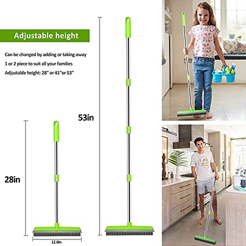Soft Push Broom Bristle 59'' Rubber Broom Carpet Sweeper with Squeegee