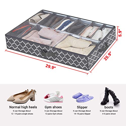 Shoe Organizer Under Bed Adjustable Dividers, Shoes Storage Containers