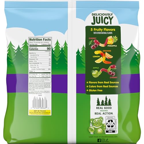BLACK FOREST GUMMY WORMS CANDY, MADE WITH REAL FRUIT JUICE, RESEALABLE BAG, 5 POUND BULK BAG