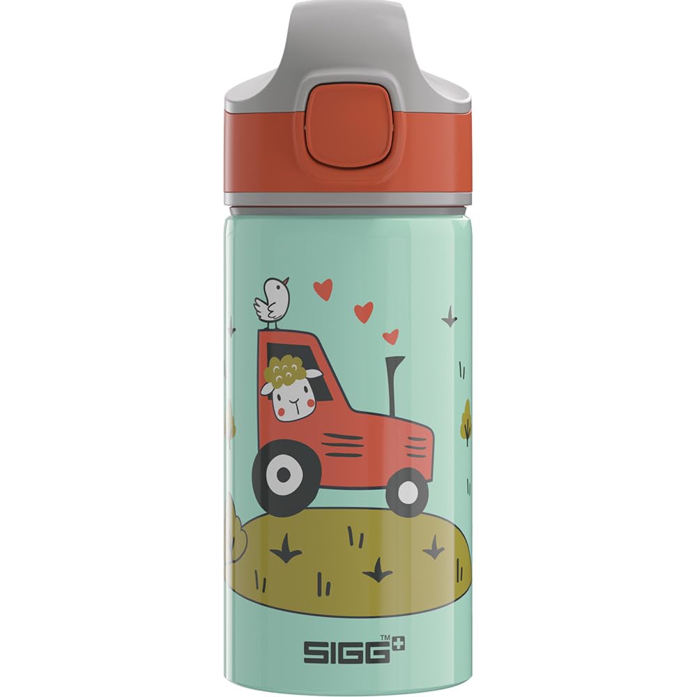 Sigg - Aluminium Kids Water Bottle - Miracle Tractor Farm - With Straw - Leakproof - Lightweight - BPA Free - Climate Neutral Certified - School & Sports - Light green - 0.4L