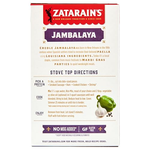 ZATARAIN’S RICE MIX, JAMBALAYA, FAMILY SIZE, LONG GRAIN RICE WITH ONIONS, BELL PEPPERS, GARLIC, PAPRIKA, AND RED PEPPERS, JUST ADD MEAT FOR EASY-PREP, NEW ORLEANS STYLE RICE MEAL, 12 OZ