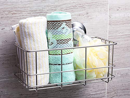 Slideep Vacuum Suction Cups Shower Caddy, Bathroom Storage Basket, Deep Bath Shampoo Conditioner Sponge Holder, Kitchen Storage Organizer, Stainless Steel Shelf-Set of 2 - Thumbnail 2