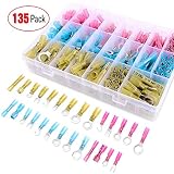 Nilight 135 PCS Heat Shrink Wire Connectors - Electrical Terminals Kit - Marine Automotive Crimp Connector Assortment - Ring Fork Hook Spade Butt Splices, 2 Years Warranty