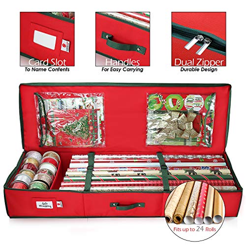 StorageMaid Christmas Storage Organizer - Wrapping Paper Storage and Under-Bed Storage Container for Holiday Storage of Gift Bags, Wrapping Paper, Ribbon, and Bows