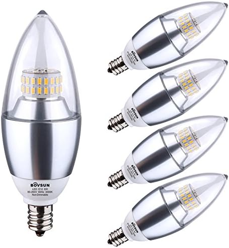 BOVSUN 6W Candelabra Light Bulbs, (60W Incandescent Equivalent), E12 Candelabra Base, 3000K Warm Light, Decorative Candle Light Bulb, Not-Dimmable 5-Pack
